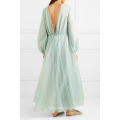 Graceful Green Long Sleeve V-Neck Maxi Summer Dress Manufacture Wholesale Fashion Women Apparel (TA0326D)